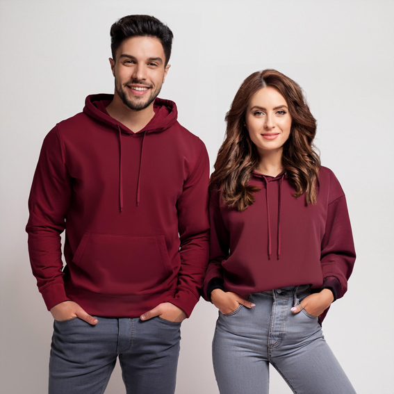 Bordo Kapşonlu Önü Düz Sweatshirt Baskı