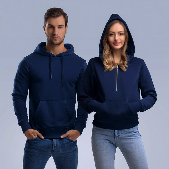 Lacivert Kapşonlu Önü Düz Sweatshirt Baskı