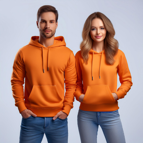 Turuncu Kapşonlu Önü Düz Sweatshirt Baskı