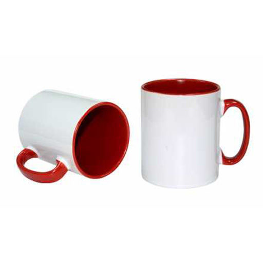 Sapı ve içi Kırmızı Beyaz Porselen  Kupa + karton kutu + tasarım + baskı