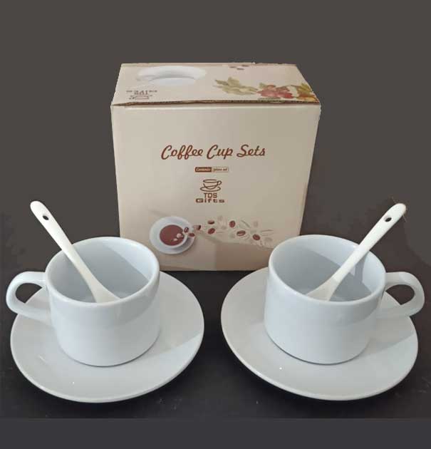 Beyaz Porselen Kaşıklı Nescafe Fincanı (2'lı set) + Karton kutu +  Tasarım + Baskı