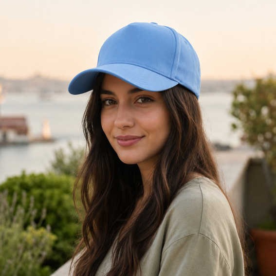 Mavi Şapka + tasarım + baskı