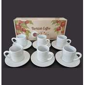 Beyaz Porselen Türk Kahvesi Fincanı (6'lı set) + Karton kutu +  Tasarım + Baskı