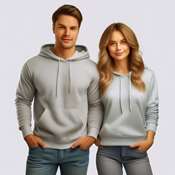 Gri Kapşonlu Önü Düz Sweatshirt Baskı